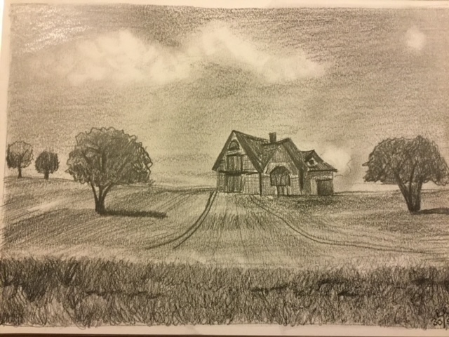 ghost house in pencil